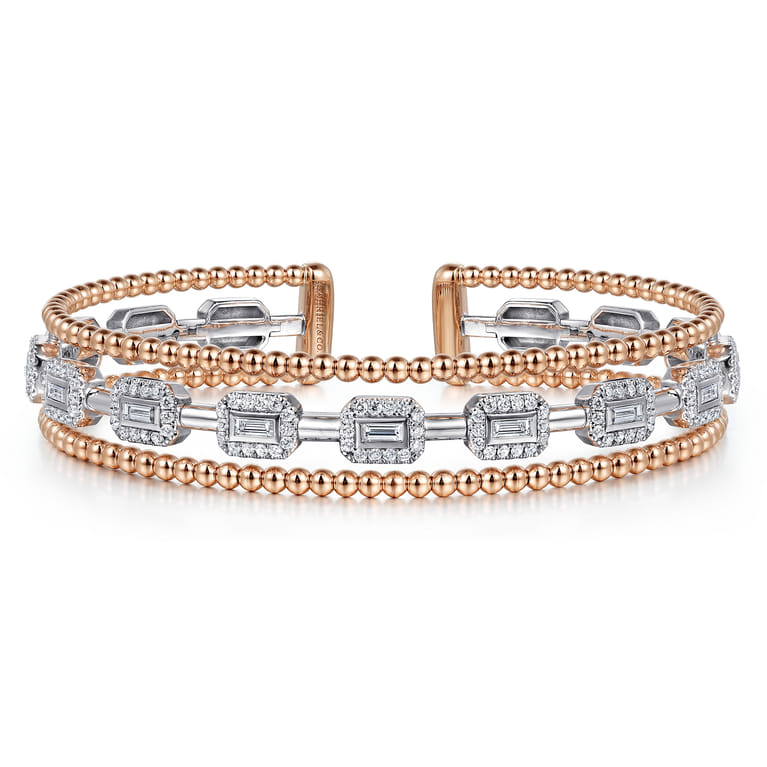 14K White and Rose Gold Baguettes Shape Bujukan Bangle with 3 Rolls - 1 ct - Shot 1