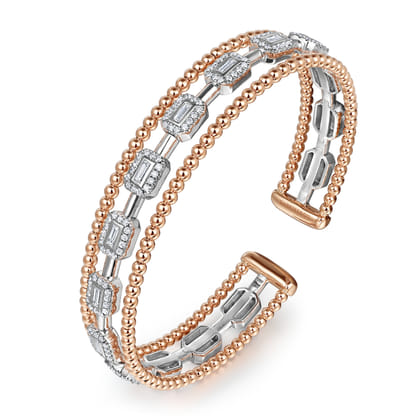 14K White and Rose Gold Baguettes Shape Bujukan Bangle with 3 Rolls