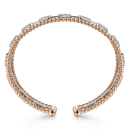 14K White and Rose Gold Baguettes Shape Bujukan Bangle with 3 Rolls