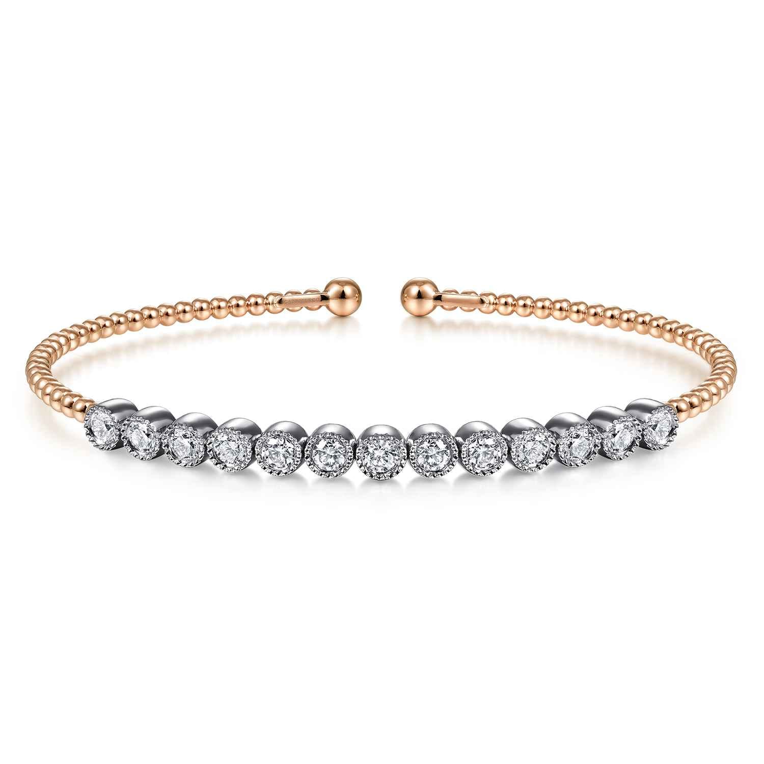 14K White and Rose Gold Diamond Bangle - 1 ct - Shot 1