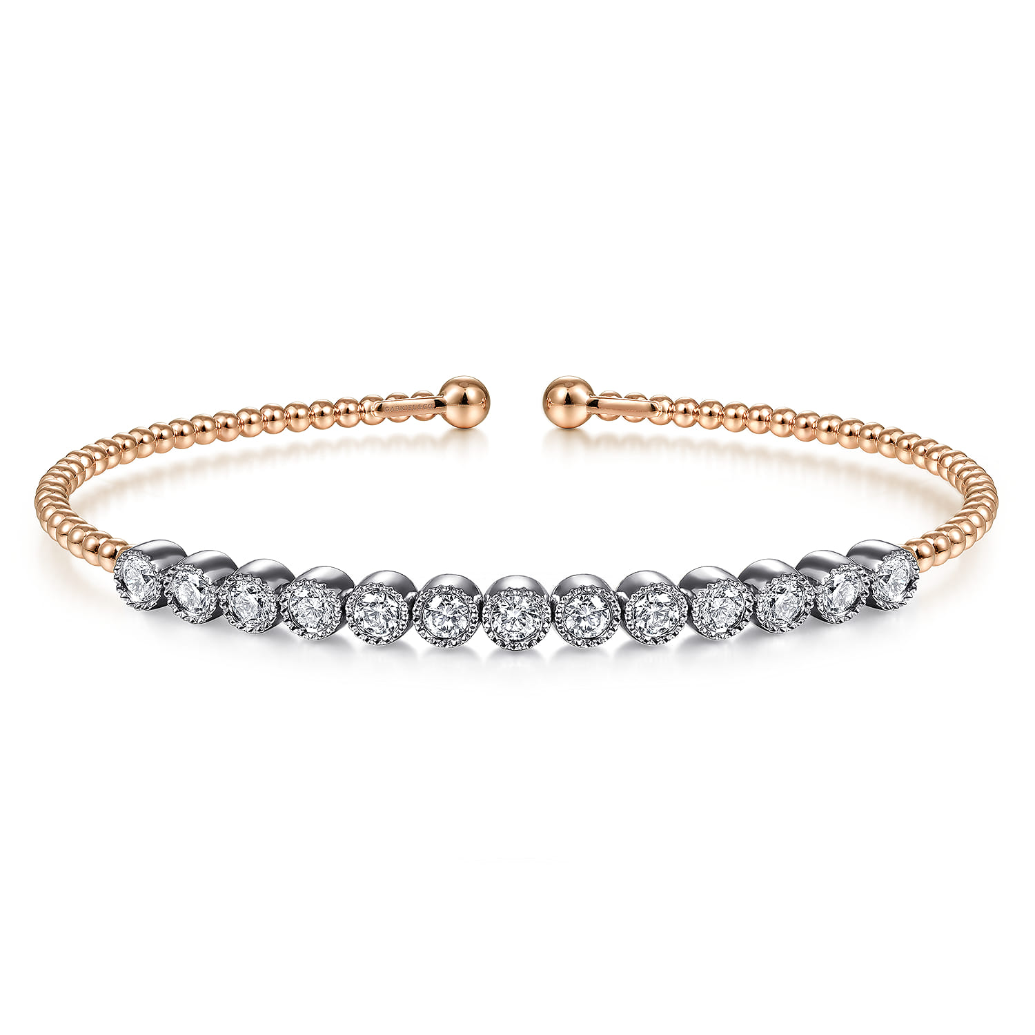 14K White and Rose Gold Diamond Bangle - 1 ct - Shot 1