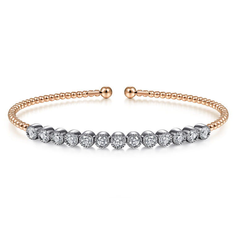 14K White and Rose Gold Diamond Bangle - 1 ct - Shot 1