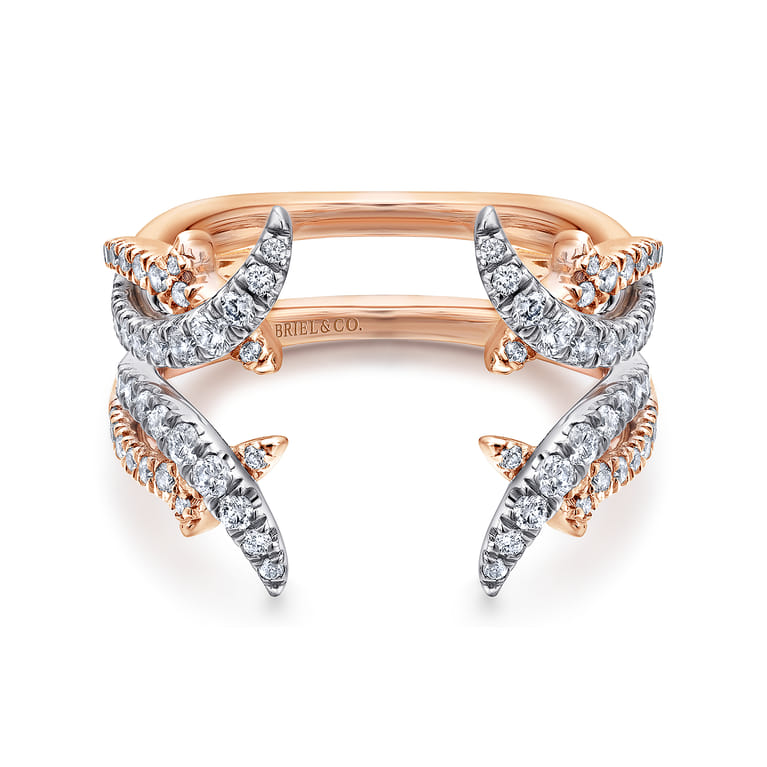Enhancer Wedding Ring in 14k White/Rose Gold with Round Natural Diamond at Gabriel & Co. - Shot 1