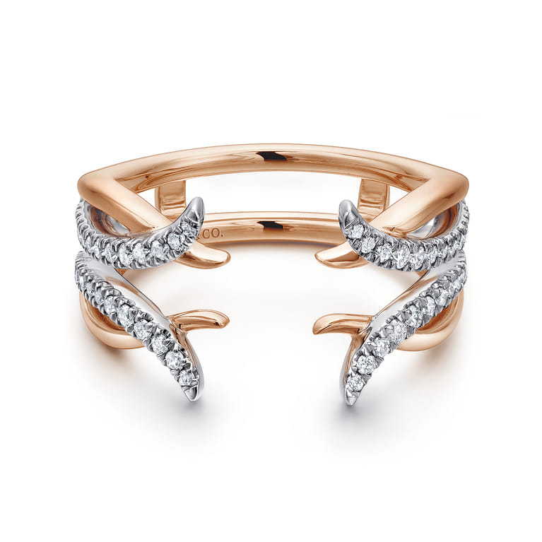 Enhancer Wedding Ring in 14k White/Rose Gold with Round Natural Diamond at Gabriel & Co. - Shot 1