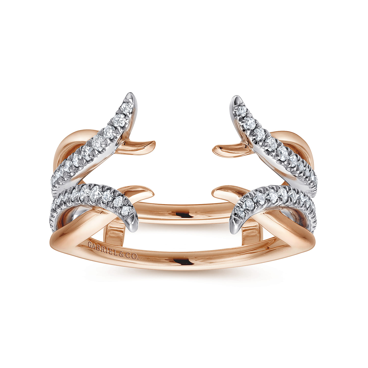 Enhancer Wedding Ring in 14k White/Rose Gold with Round Natural Diamond at Gabriel & Co. - Shot 4