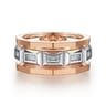 14K White and Rose Gold Faceted Ring with Diamond Baguettes in High Polished Finish - 0.5 ct