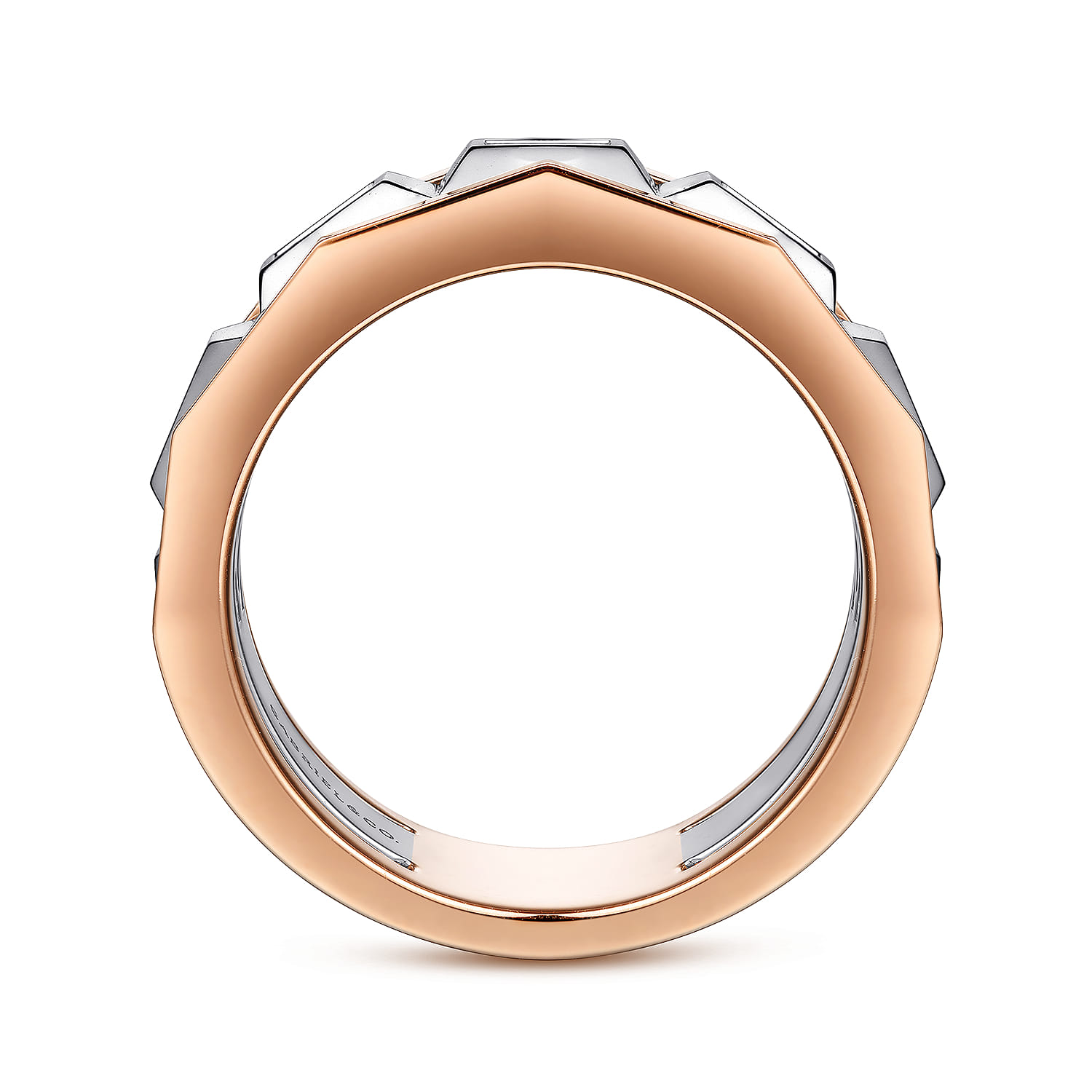 14K White and Rose Gold Faceted Ring with Diamond Baguettes in High Polished Finish - 0.5 ct - Shot 2