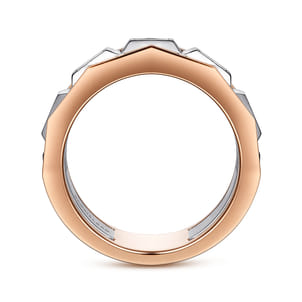 14K White and Rose Gold Faceted Ring with Diamond Baguettes in High Polished Finish