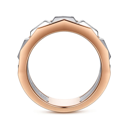 14K White and Rose Gold Faceted Ring with Diamond Baguettes in High Polished Finish