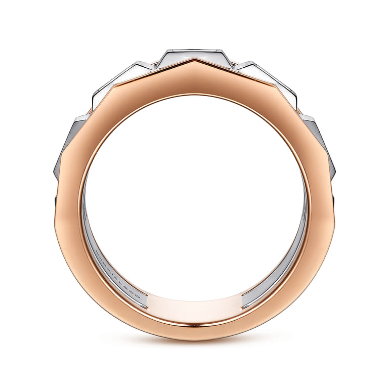 14K White and Rose Gold Faceted Ring with Diamond Baguettes in High Polished Finish - 0.5 ct - Shot 2