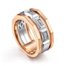 14K White and Rose Gold Faceted Ring with Diamond Baguettes in High Polished Finish - 0.5 ct