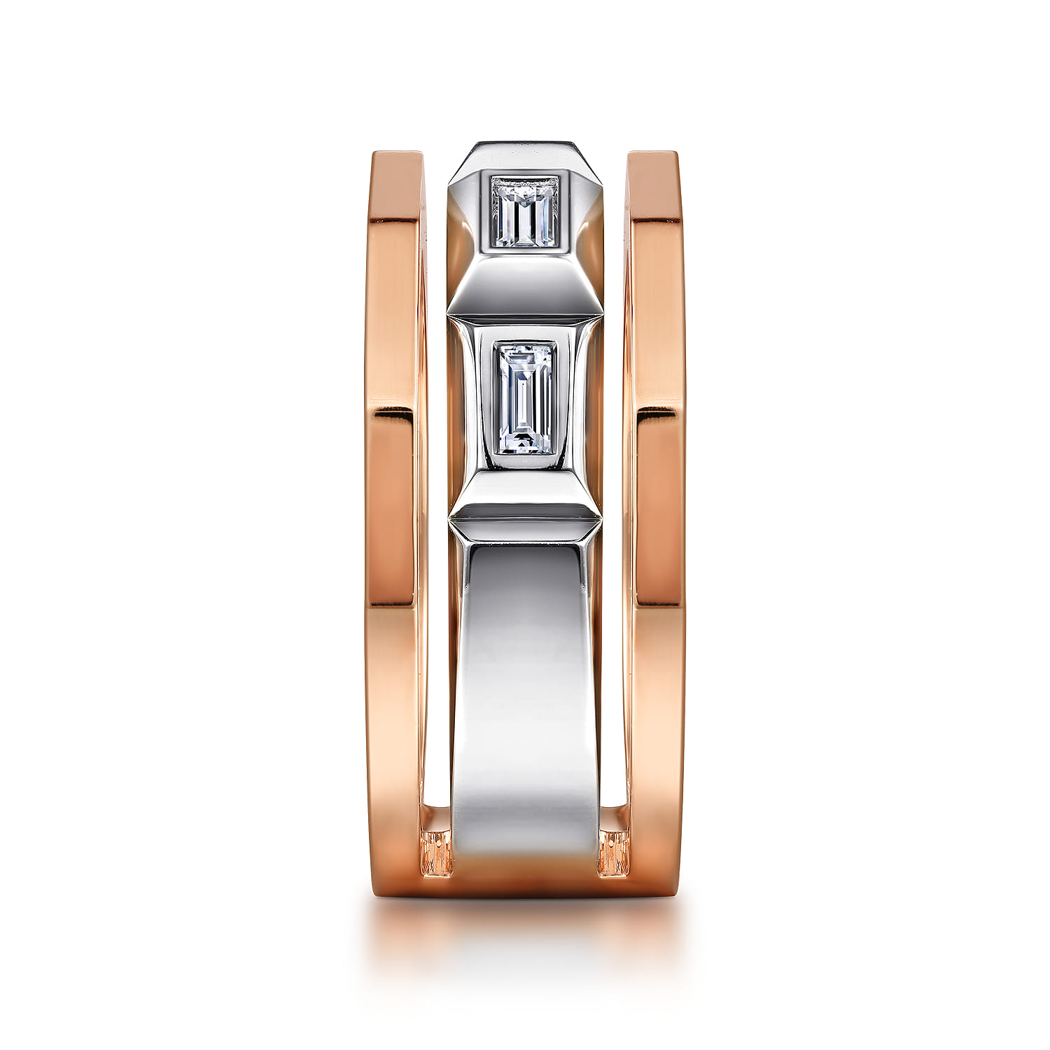 14K White and Rose Gold Faceted Ring with Diamond Baguettes in High Polished Finish - 0.5 ct - Shot 4