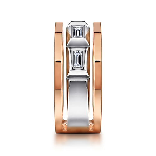 14K White and Rose Gold Faceted Ring with Diamond Baguettes in High Polished Finish - 0.5 ct - Shot 4