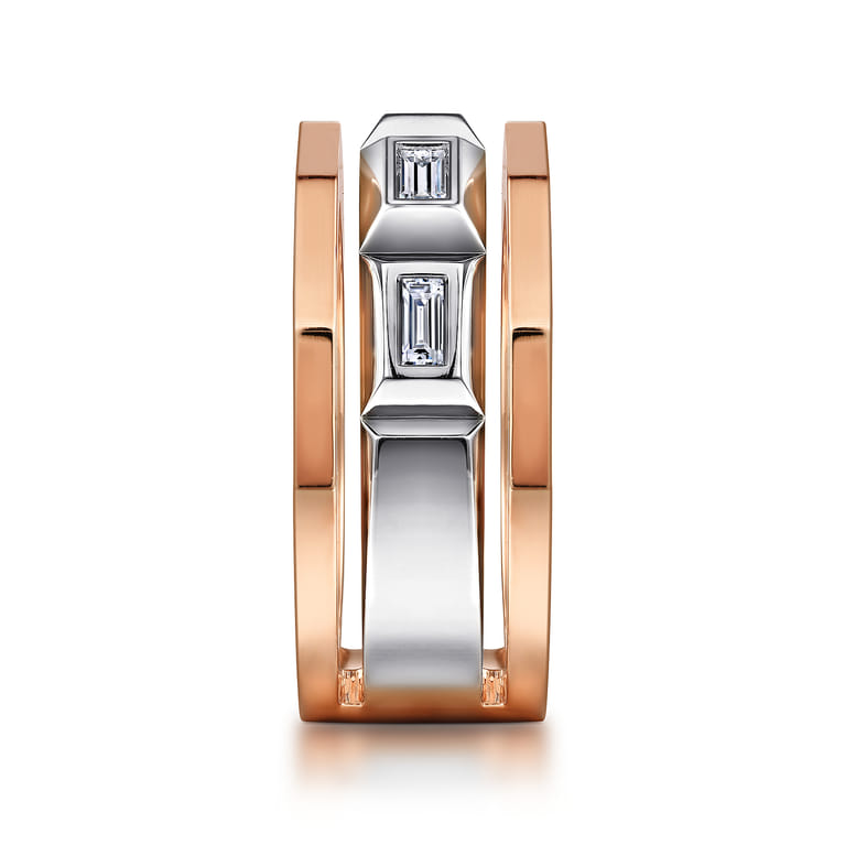 14K White and Rose Gold Faceted Ring with Diamond Baguettes in High Polished Finish - 0.5 ct - Shot 4