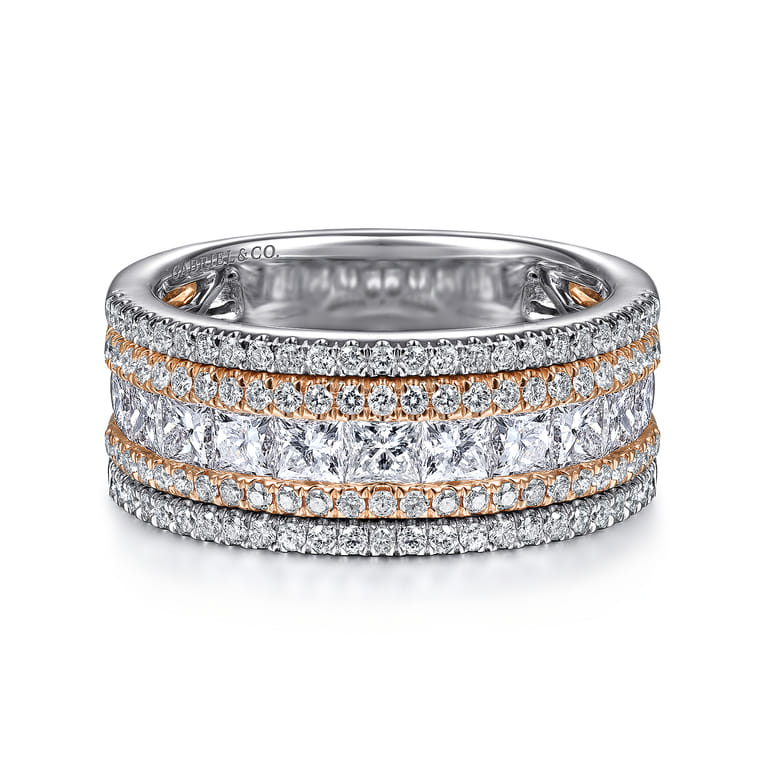 Fancy Wedding Ring in 14k White/Rose Gold with Princess Cut Natural Diamond at Gabriel & Co. - Shot 1