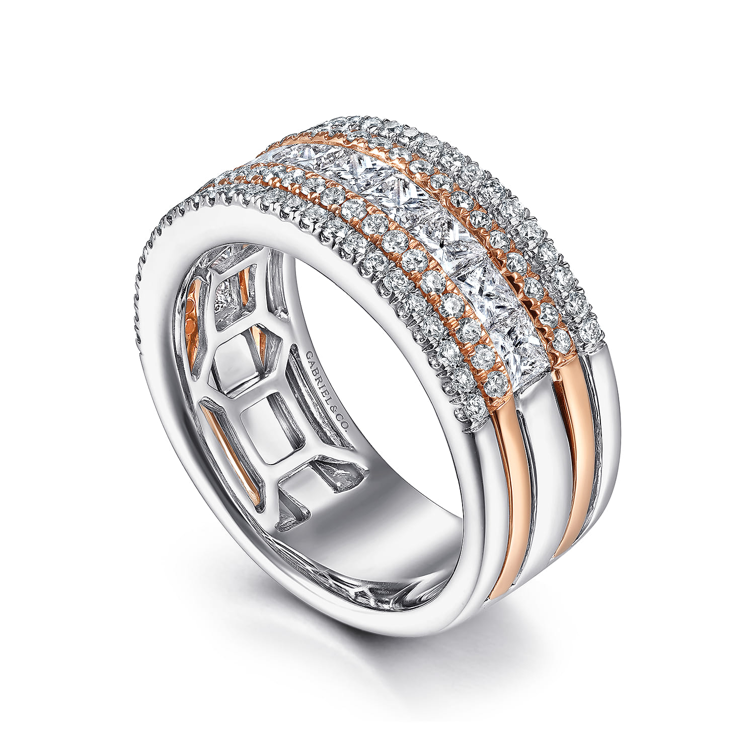 Fancy Wedding Ring in 14k White/Rose Gold with Princess Cut Natural Diamond at Gabriel & Co. - Shot 3