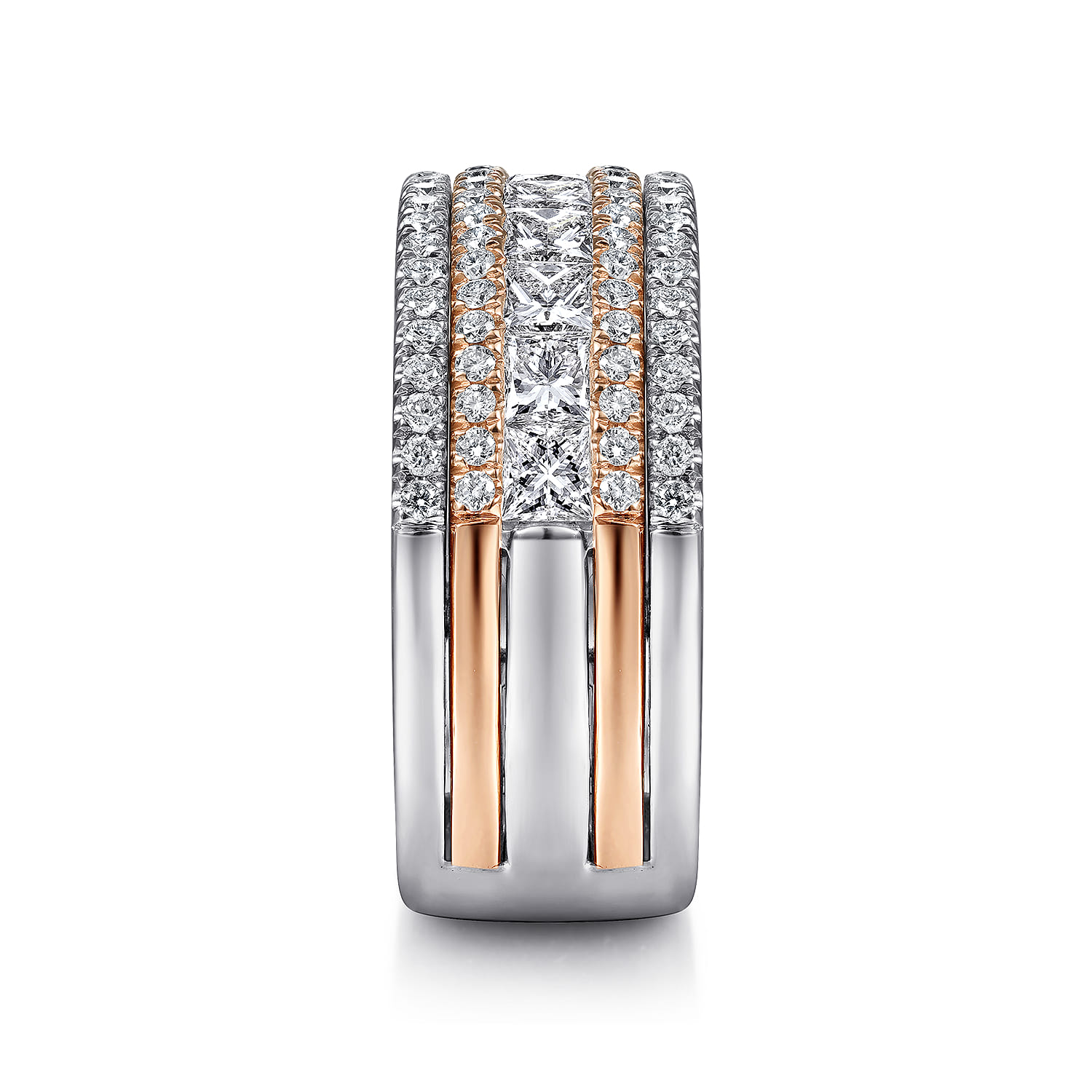 Fancy Wedding Ring in 14k White/Rose Gold with Princess Cut Natural Diamond at Gabriel & Co. - Shot 4