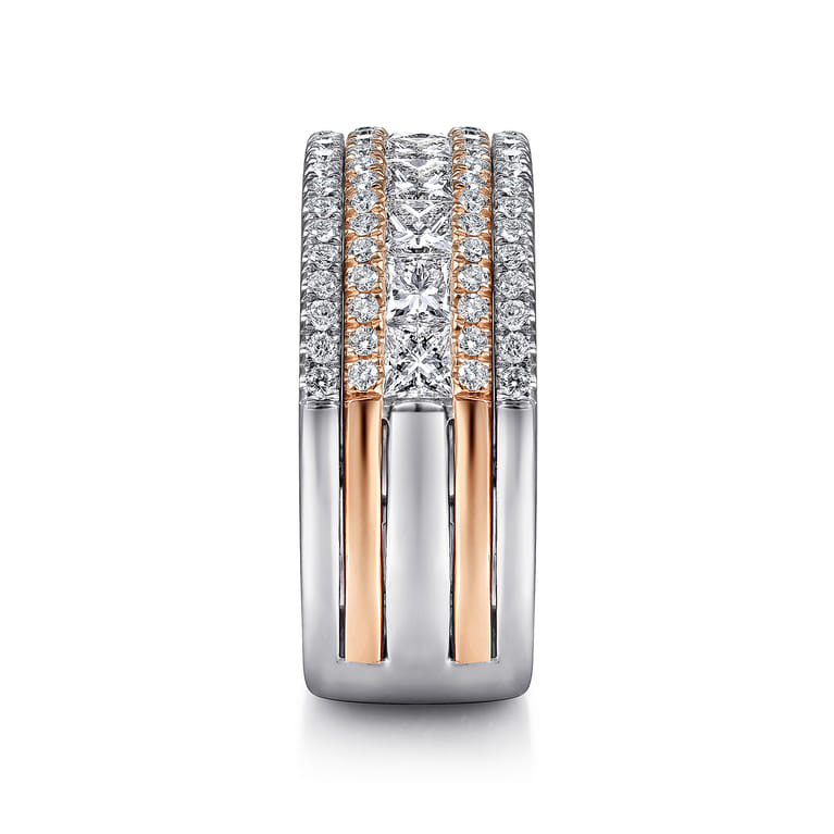 Fancy Wedding Ring in 14k White/Rose Gold with Princess Cut Natural Diamond at Gabriel & Co. - Shot 4