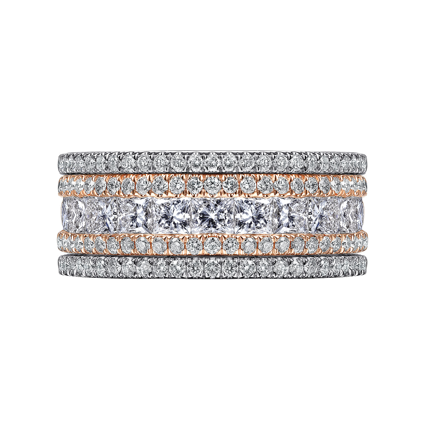 Fancy Wedding Ring in 14k White/Rose Gold with Princess Cut Natural Diamond at Gabriel & Co. - Shot 6