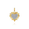 14K White and Yellow Gold 24mm Diamond Pave and Diamond Cut Finish Heart Medallion Pendant With Detachable Bail - 1.05 ct