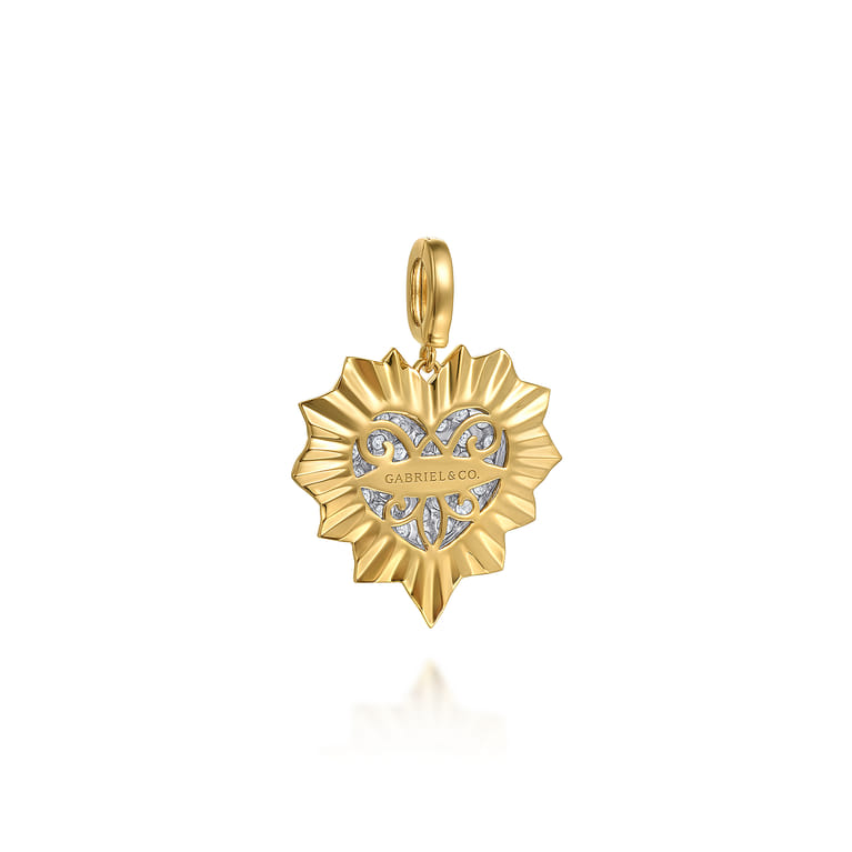14K White and Yellow Gold 24mm Diamond Pave and Diamond Cut Finish Heart Medallion Pendant With Detachable Bail - 1.05 ct - Shot 2