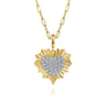 14K White and Yellow Gold 24mm Diamond Pave and Diamond Cut Finish Heart Medallion Pendant With Detachable Bail - 1.05 ct