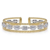 14K White and Yellow Gold #6.25 Baguettes Shape Bujukan Bangle With 3 Rolls
