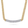 14K White and Yellow Gold 6mm Solid Cuban Link Chain Necklace with Pave Diamond Bar - 2.3 ct
