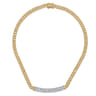 14K White and Yellow Gold 6mm Solid Cuban Link Chain Necklace with Pave Diamond Bar - 2.3 ct