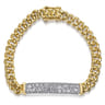 14K White and Yellow Gold 7mm Solid Cuban Link Chain Bracelet with Pave Diamond ID Plate - 1.5 ct