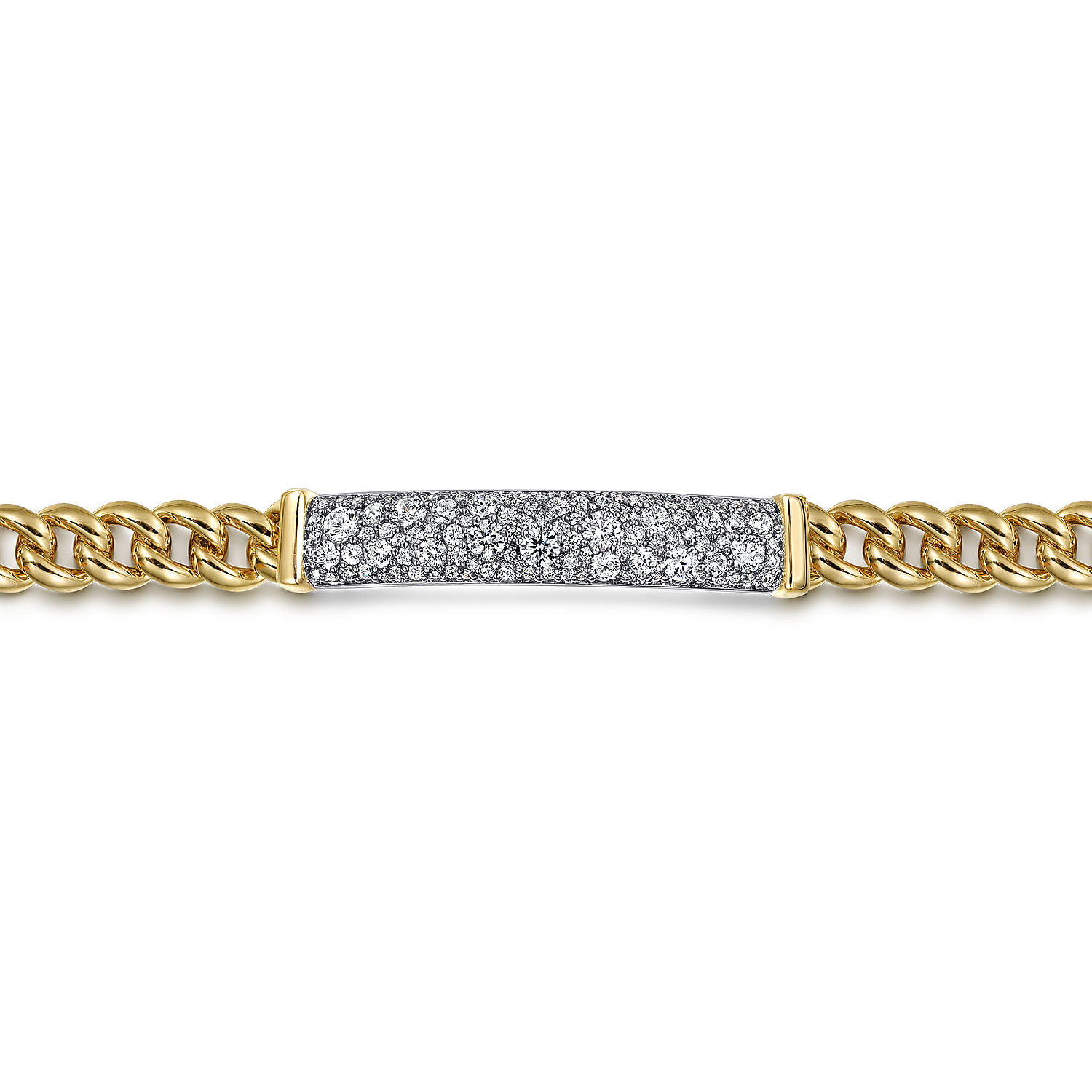 14K White and Yellow Gold 7mm Solid Cuban Link Chain Bracelet with Pave Diamond ID Plate