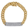 14K White and Yellow Gold 8mm Hollow Cuban Link Chain Bracelet with Pave Diamond ID Plate - 1.5 ct