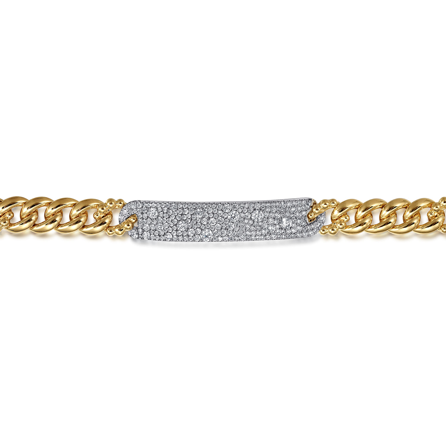 14K White and Yellow Gold 8mm Hollow Cuban Link Chain Bracelet with Pave Diamond ID Plate