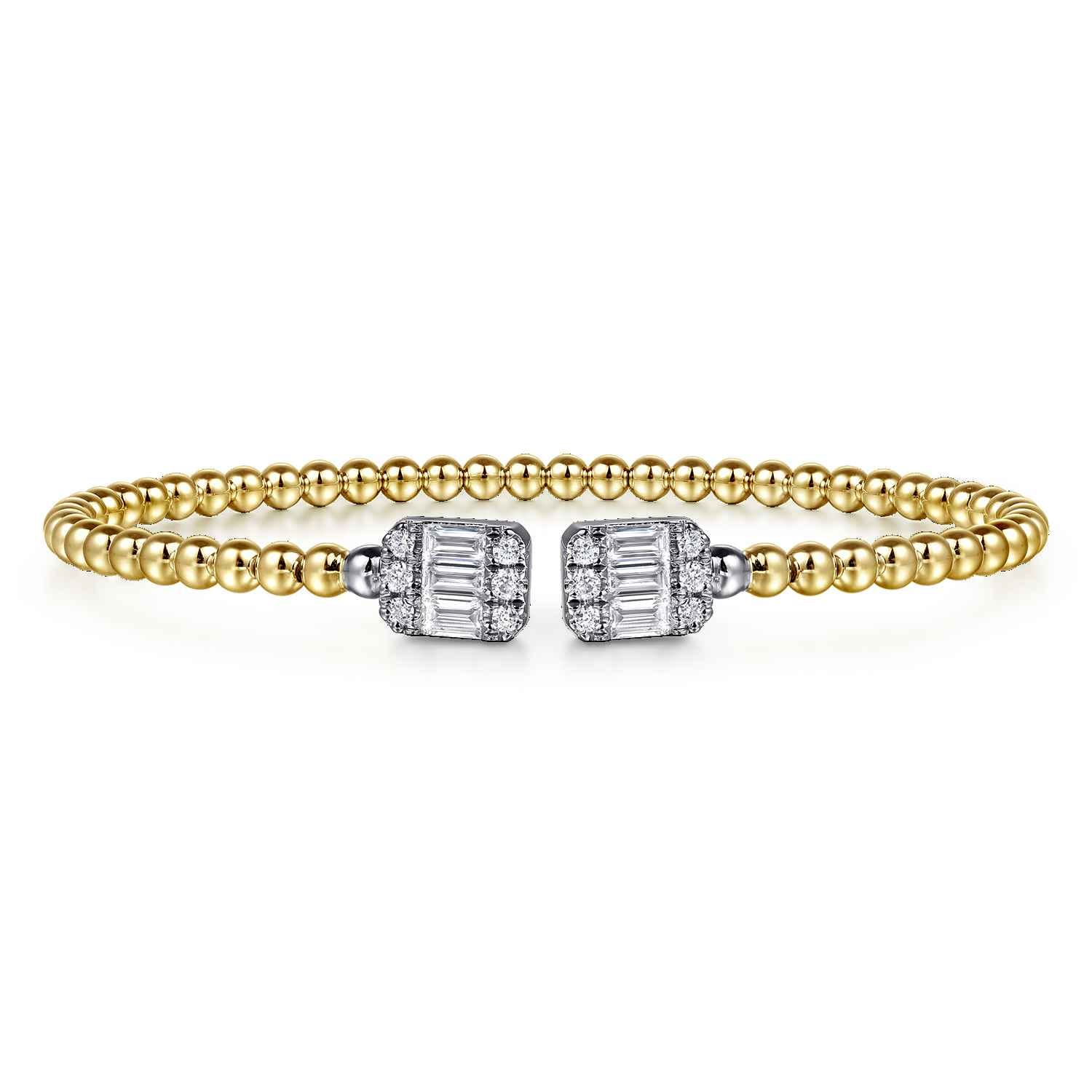14K White and Yellow Gold Baguette and Round Rectangular Bujukan Bangle - 0.85 ct - Shot 1