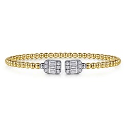14K White and Yellow Gold Baguette and Round Rectangular Bujukan Bangle
