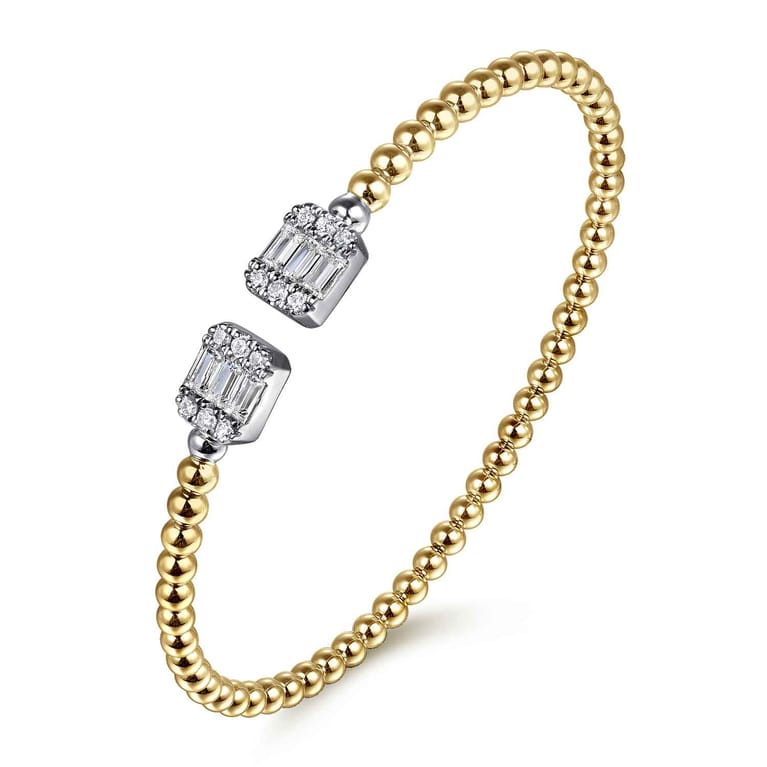 14K White and Yellow Gold Baguette and Round Rectangular Bujukan Bangle - 0.85 ct - Shot 2