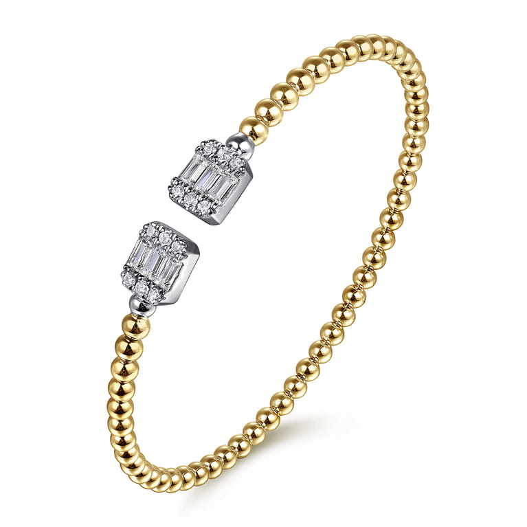 14K White and Yellow Gold Baguette and Round Rectangular Bujukan Bangle - 0.85 ct - Shot 2