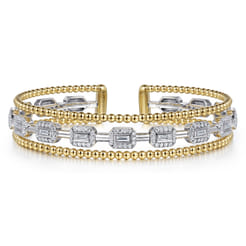 14K White and Yellow Gold Baguettes Shape Bujukan Bangle With 3 Rolls