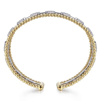 14K White and Yellow Gold Baguettes Shape Bujukan Bangle with 3 Rolls