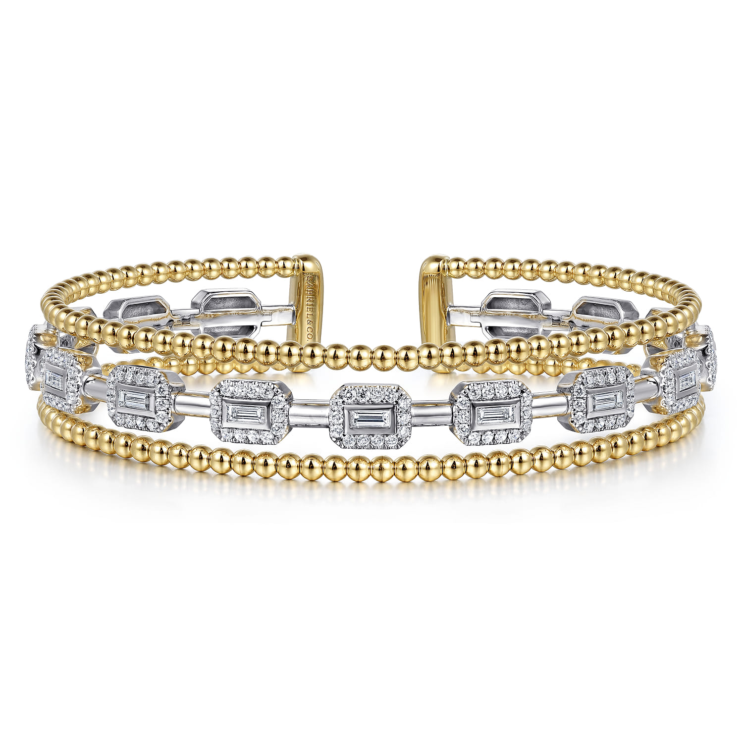 14K White and Yellow Gold Baguettes Shape Bujukan Bangle with 3 Rolls - 1 ct - Shot 1