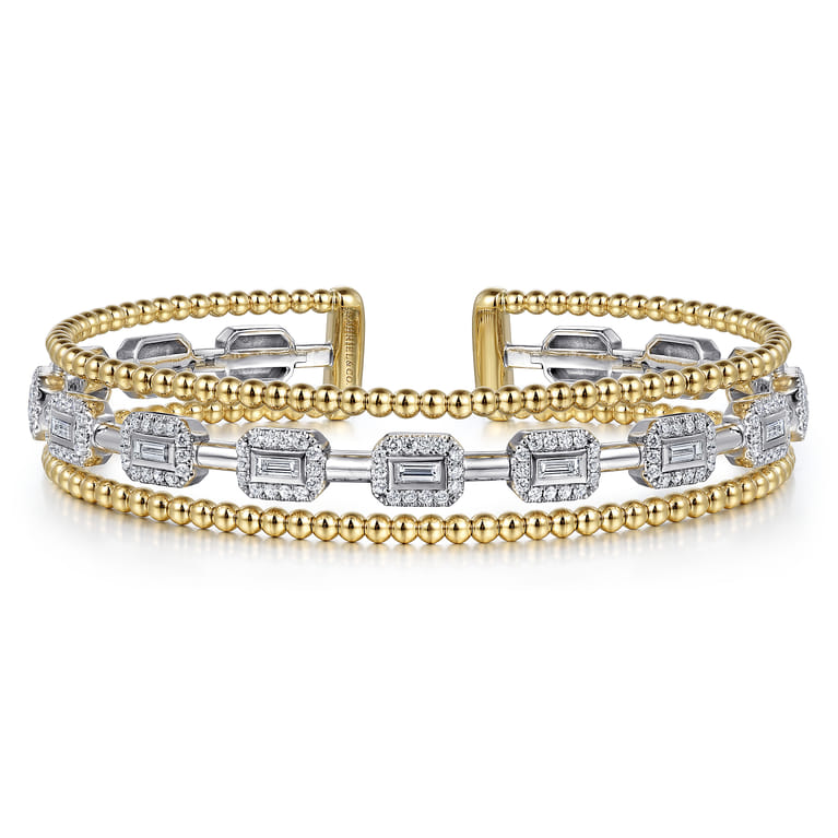 14K White and Yellow Gold Baguettes Shape Bujukan Bangle with 3 Rolls - 1 ct - Shot 1