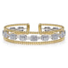 14K White and Yellow Gold Baguettes Shape Bujukan Bangle with 3 Rolls - 1 ct
