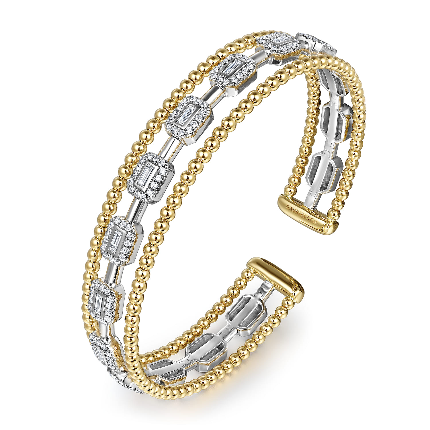 14K White and Yellow Gold Baguettes Shape Bujukan Bangle with 3 Rolls - 1 ct - Shot 2