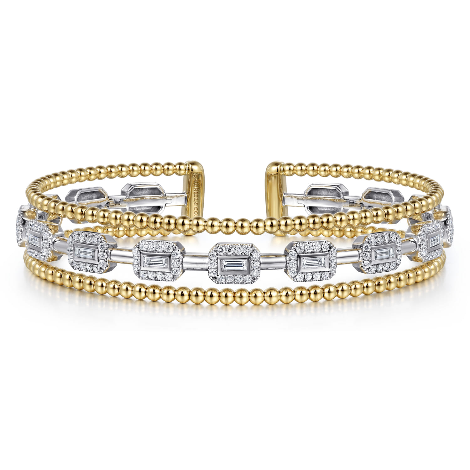 14K White and Yellow Gold Baguettes Shape Bujukan Bangle with 3 Rolls - 1 ct - Shot 1