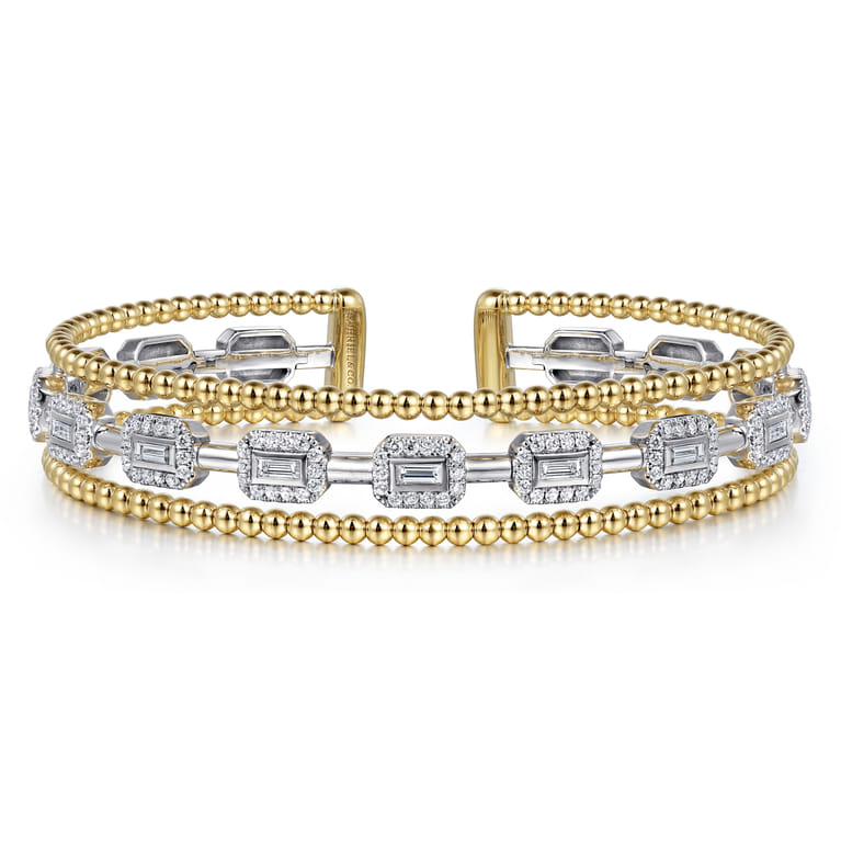 14K White and Yellow Gold Baguettes Shape Bujukan Bangle with 3 Rolls - 1 ct - Shot 1