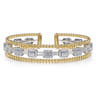 14K White and Yellow Gold Baguettes Shape Bujukan Bangle with 3 Rolls - 1 ct