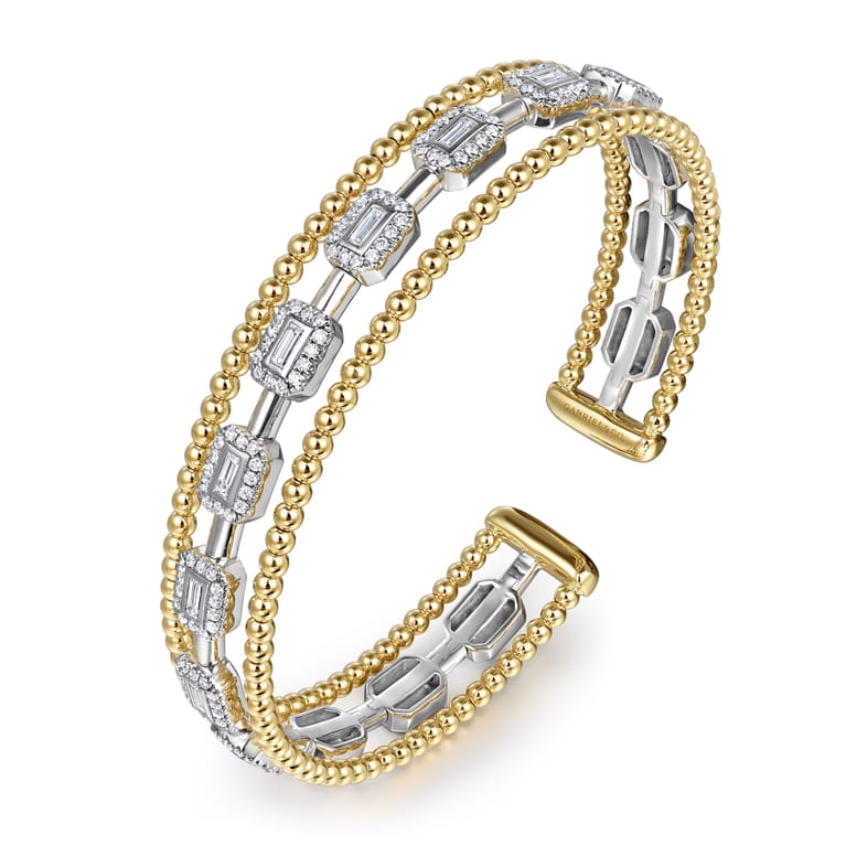 14K White and Yellow Gold Baguettes Shape Bujukan Bangle with 3 Rolls - 1 ct - Shot 2