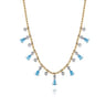 14K White and Yellow Gold Bead Chain Diamond and Blue Topaz Droplet Necklace - 0.35 ct