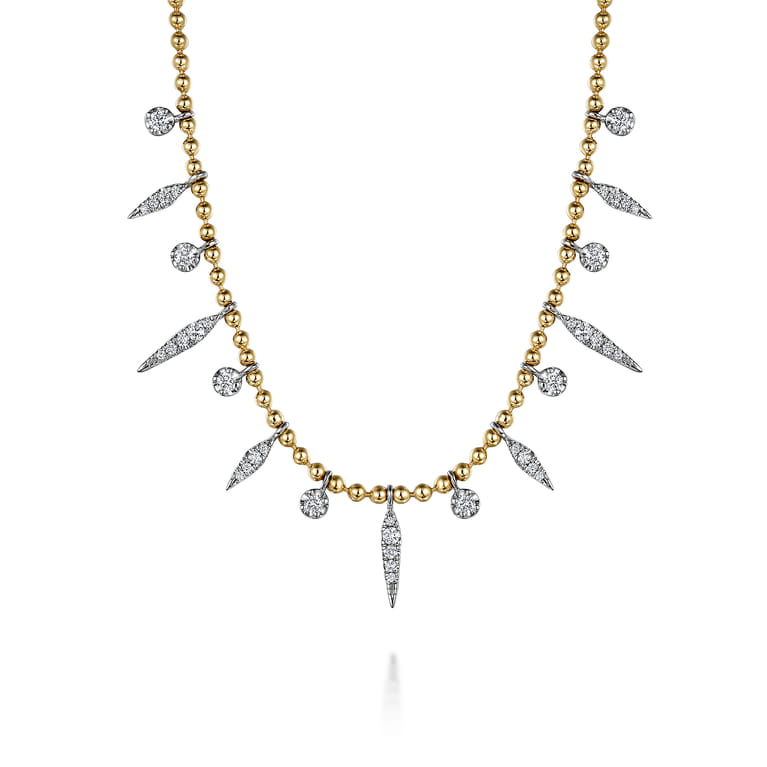 14K White and Yellow Gold Bead Chain and Diamond Droplet Necklace - 0.5 ct - Shot 1