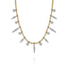14K White and Yellow Gold Bead Chain and Diamond Droplet Necklace - 0.5 ct
